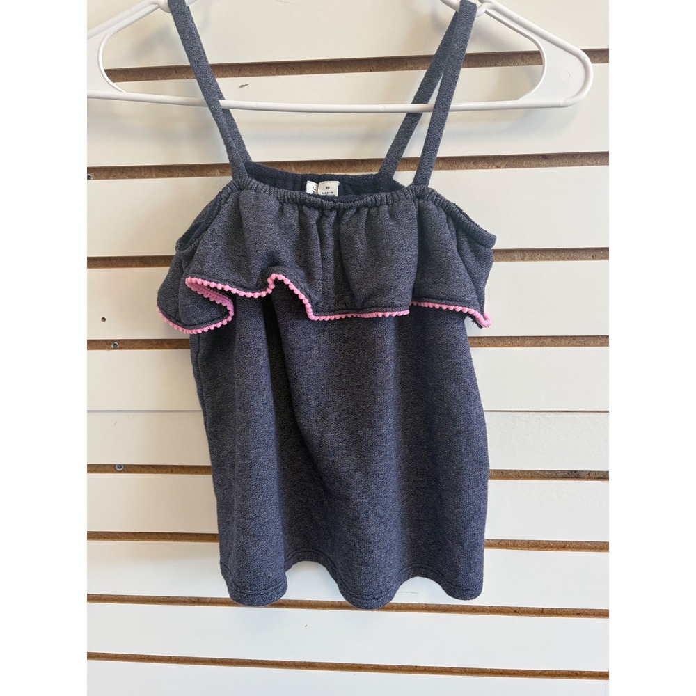 Janie and Jack Girls Navy Blue‎ Ruffle Pom Pom Trim Tank Top Size 10